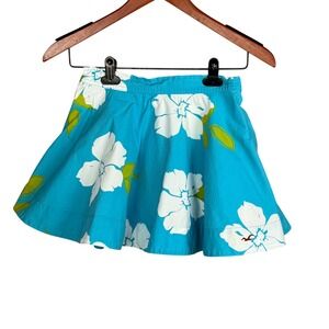 Hollister Skirt Women Small Blue Cotton Floral Tropical Hibiscus Mini Skater H43